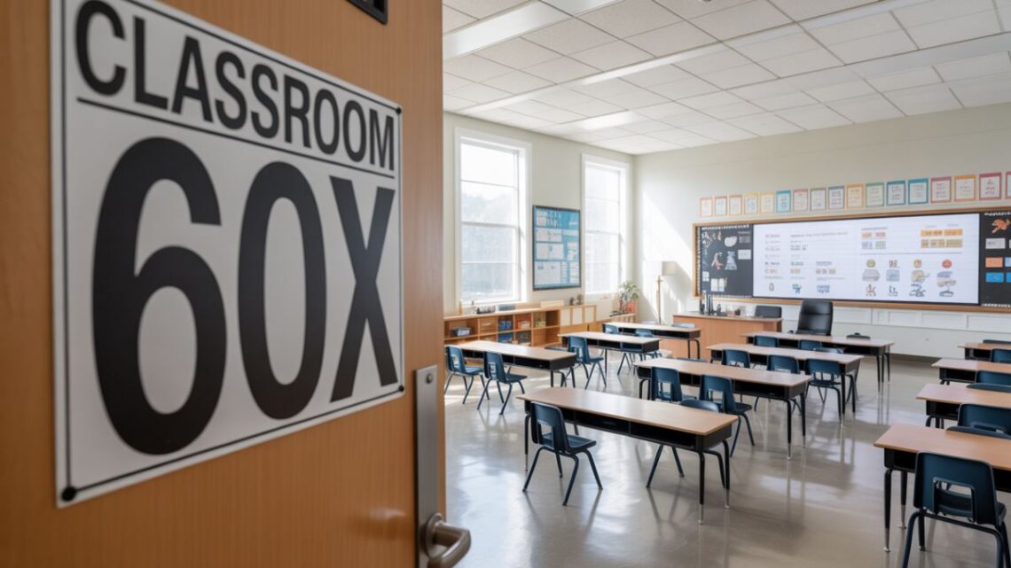 Classroom 60x smart classroom with AI-powered learning tools and students engaging in interactive digital education