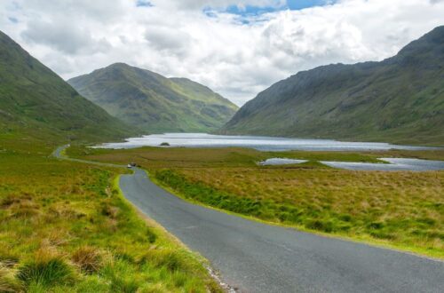 Ireland tourist attraction with dramatic coastline and green valleys