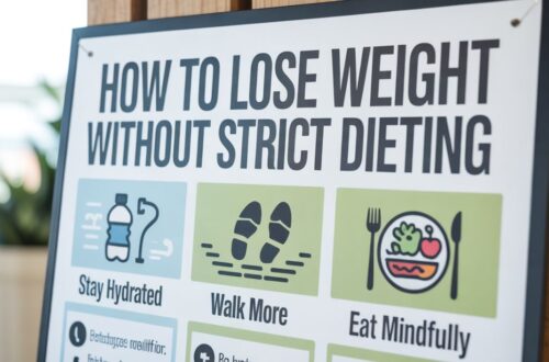 Healthy lifestyle concept showing weight loss journey with balanced food, exercise, and mindful habits